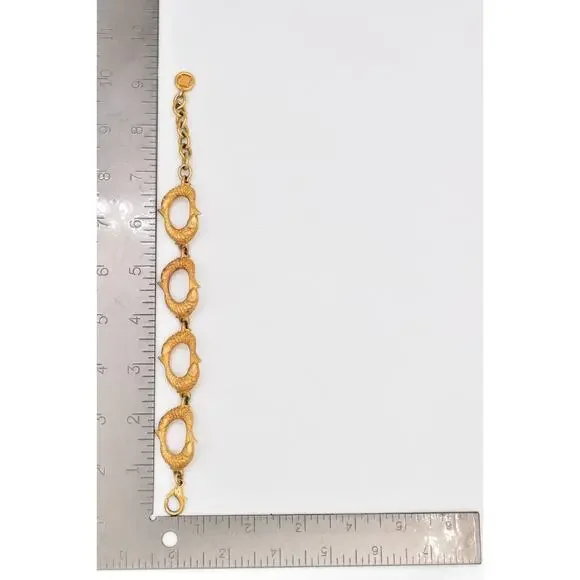 Givenchy Vintage Gold Koi Fish Link Bracelet Chunky Signed Logo Rare 1980s BinBR
